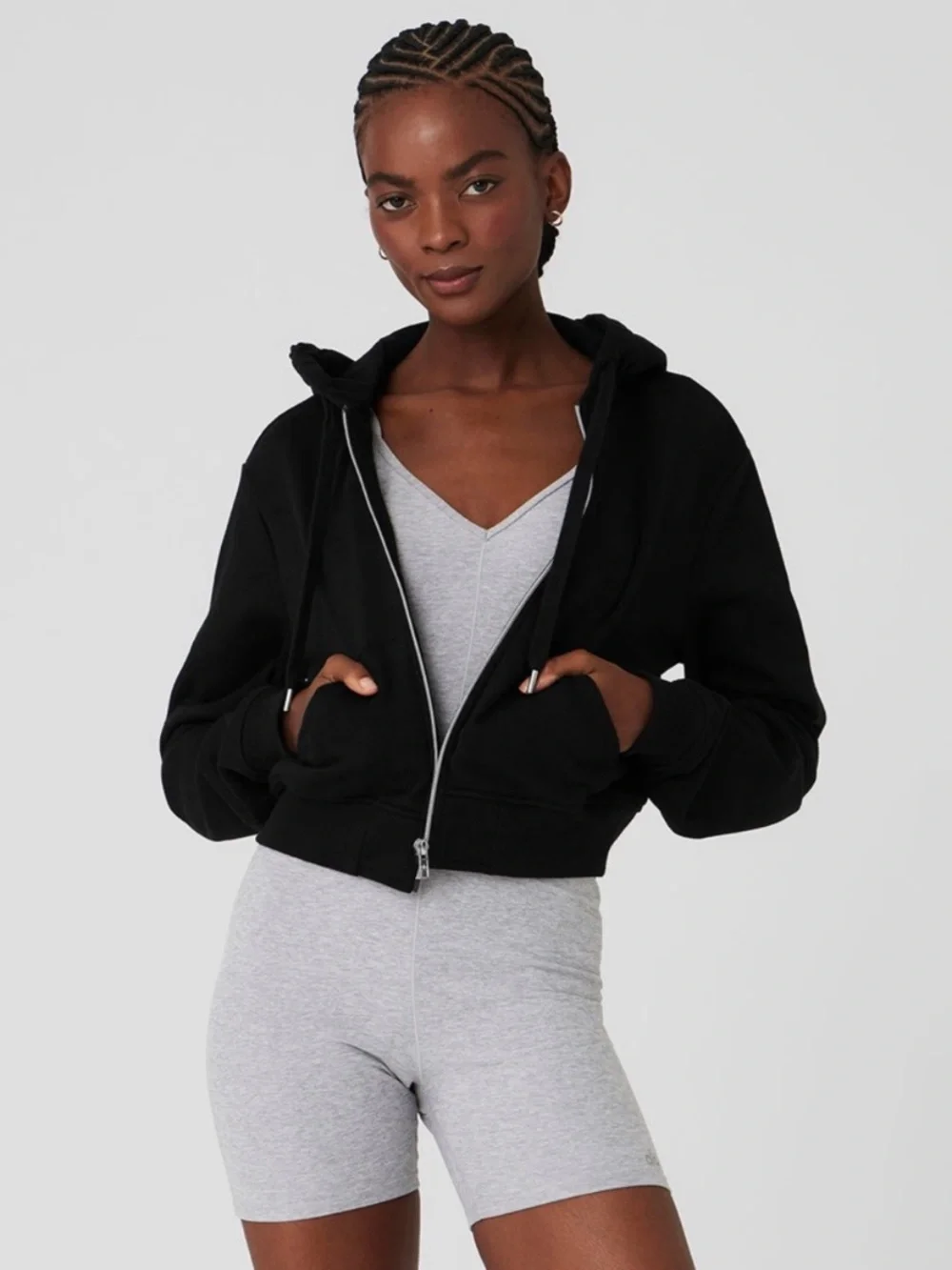 Alo routine cropped hoodie zip up black SZ S jacket